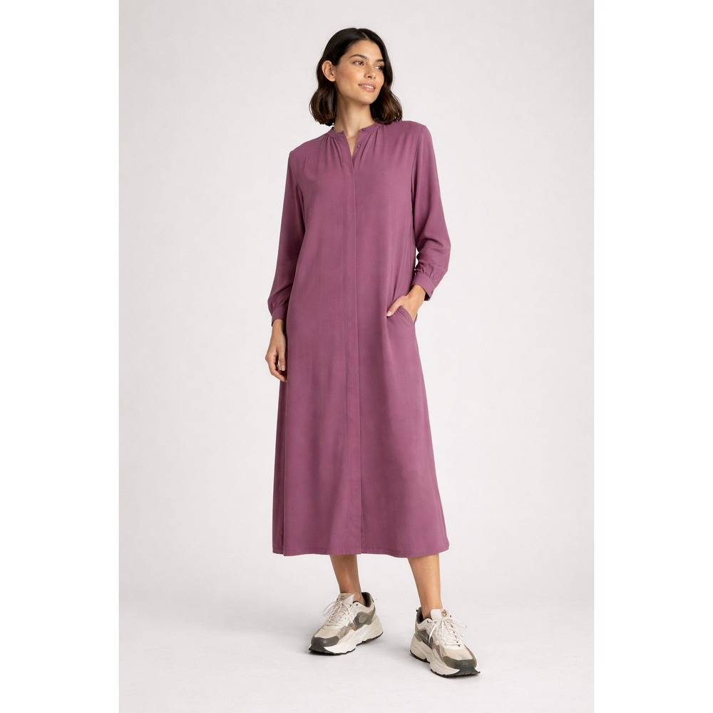UNIQLO Mauve Rayon Shirt Dress Size S Minimalist Casual Pocket Soft Classic